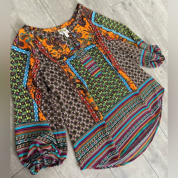 Fig and Flower Anthropologie Mixed Media Tunic Blouse women’s large - Picture 1 of 16